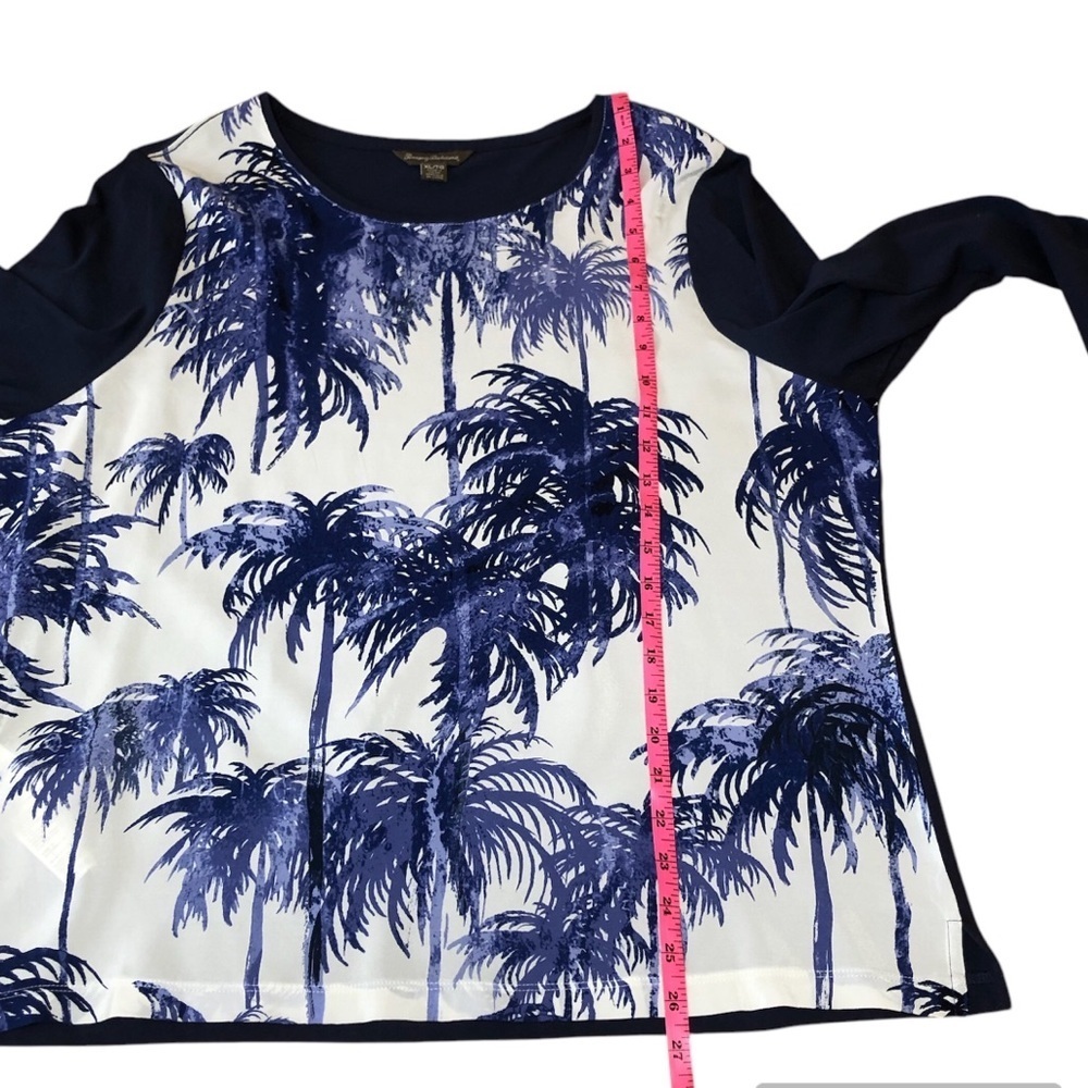 Tommy bahama Long sleeve White Blue Palm tree Print Blouse size XL - Picture 7 of 7